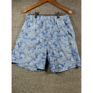 Columbia PFG Swim Shorts Men's Medium Blue Fish AOP Lined Pockets Surfer Swimmer